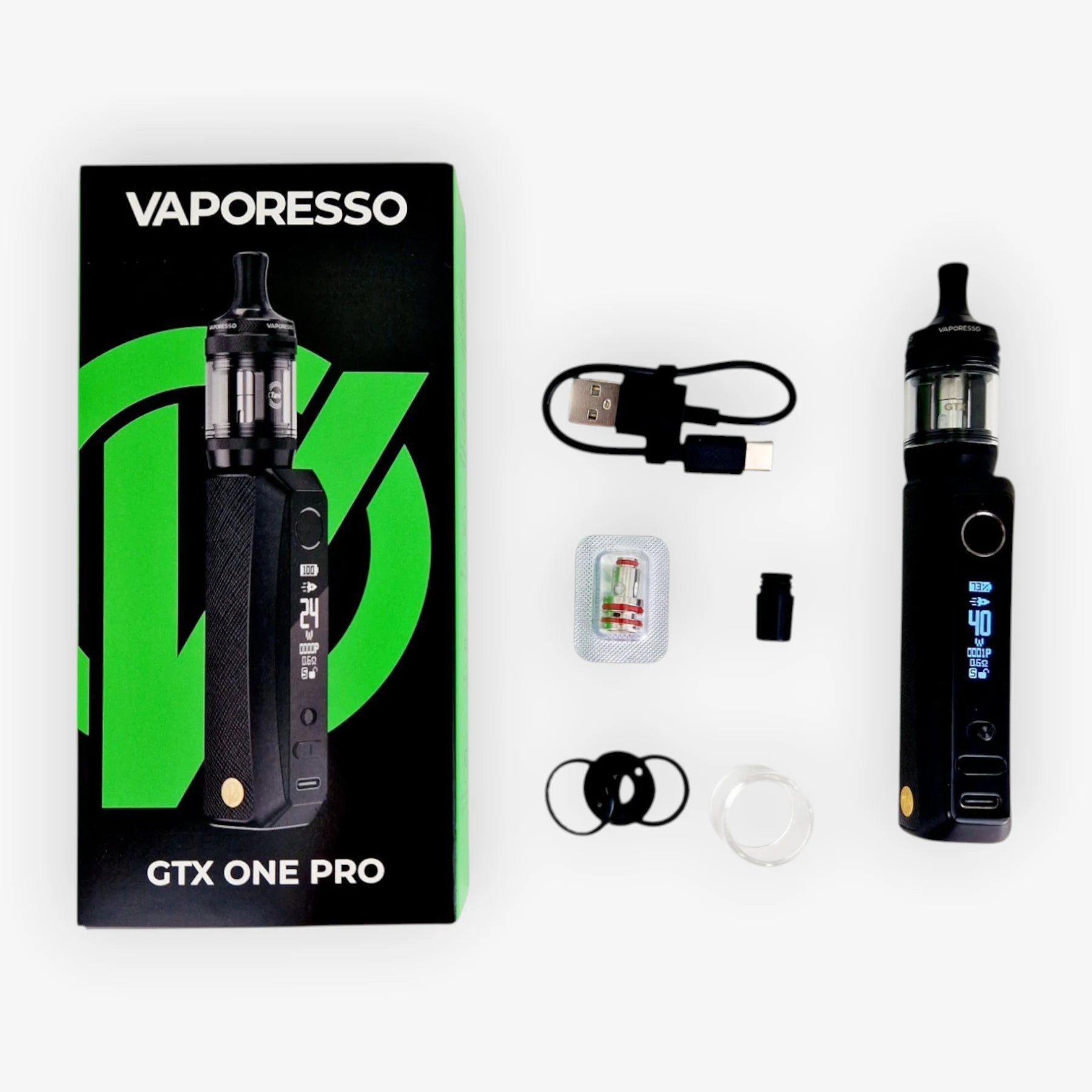 Kit Vaporesso GTX One Pro noir : batterie 3000 mAh et réservoir XTank 3 ml